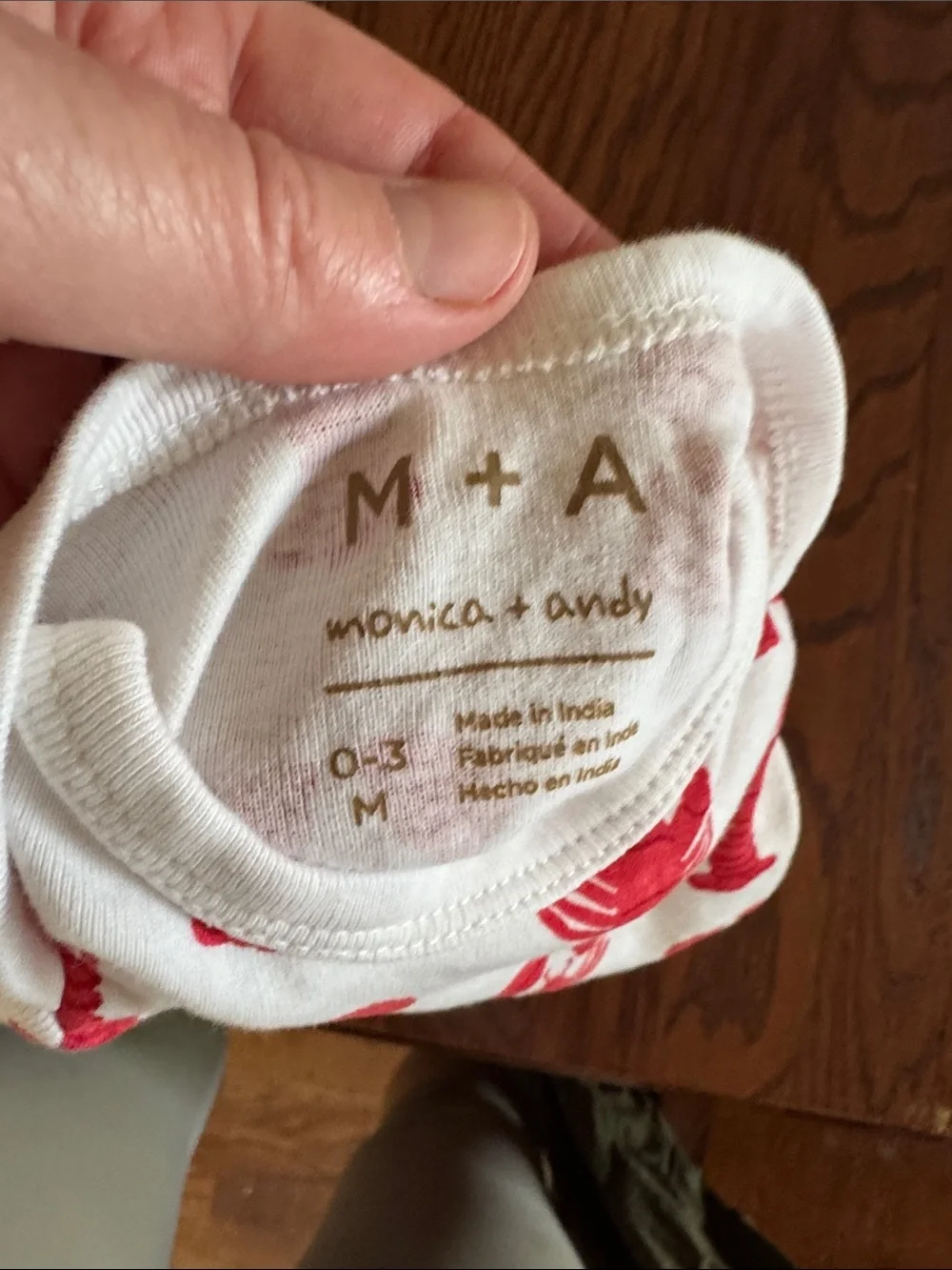 M+A White & Red Lobster Print Baby Bodysuit size 0-3M